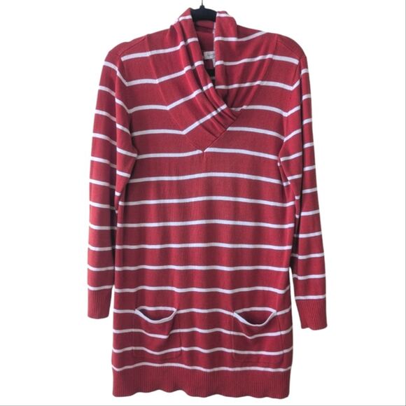Christopher & Banks Dresses & Skirts - Christopher & Banks Cowl Neck Sweater Dress Long Sleeve Red White Striped Size M